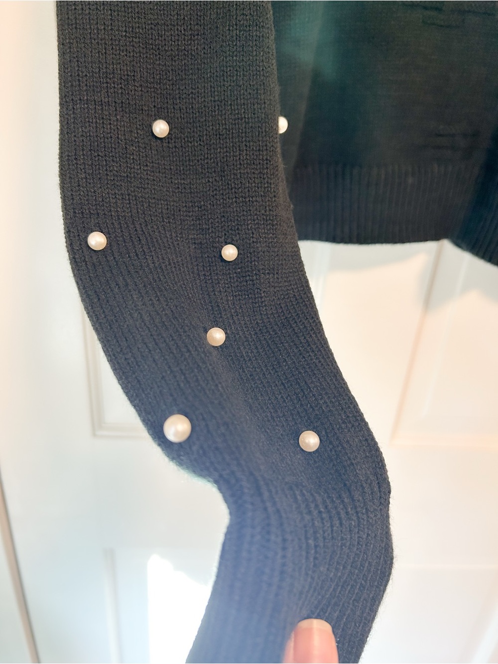 SHEIN Black Raised Dash Knit Pearl Bead Embellished Sleeve Sweater - Size Large - Picture 4 of 7